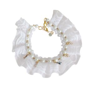 Luxurious Pearls Pet Collar With Lace Decorative Necklace for Medium Cat Dog 10-12 inches