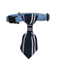 Adjustable Deep Blue Stripe Dog Cat Neck Tie Decorative Gentleman Dog Collar 6-11 Inches