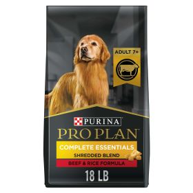 Purina Pro Plan Senior Adult 7+ Complete Essentials Shredded Blend Beef & Rice Formula High Protein Dog Food