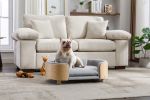 Scandinavian style Elevated Dog Bed Pet Sofa With Solid Wood legs and Bent Wood Back, Velvet Cushion,Mid Size Light Grey