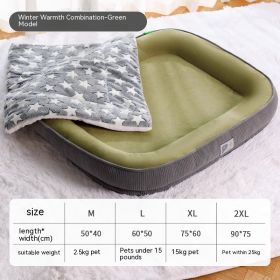 Home Winter Warm Dog Bed (Option: Green and blanket-2XL)
