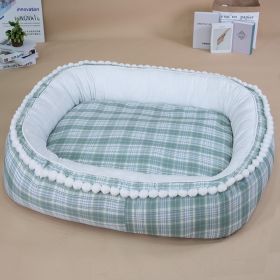 Kennel Winter Warm Dog Mat Pet Large Dog Removable And Washable Four Seasons Universal (Option: Green-L)