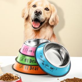Stainless steel dog bowl; color anti-skid dog bowl; cat bowl (colour: 26cm, size: Blue cartoon)