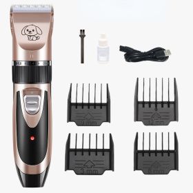 Dog Grooming Kit Clippers; Low Noise; pet grooming; Rechargeable; cat grooming; Pet Hair Thick Coats Clippers Trimmers Set; Suitable for Dogs; Cats; a (Color: gold)