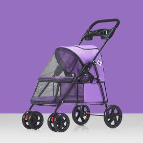Pet Dog Stroller, Quick Folding, Shockproof with 2 Front Swivel Wheels & Rear Brake Wheels, Cup & Storage Bags Holder, Puppy Jogger Carrier (Color: purple)