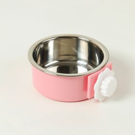 Removable Hanging Food Stainless Steel Water Bowl Cage Bowl for Dogs Cats Birds Small Animals (Color: Pink)