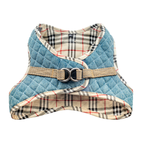 Step-In Denim Dog Harness - Beige Plaid (Color: Beige Plaid, size: large)