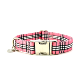 Adjustable Collar - Quick Release Metal Alloy - Pink Plaid (Color: Pink Plaid, size: large)