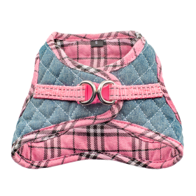 Step-In Denim Dog Harness - Pink Plaid (Color: Pink Plaid, size: large)