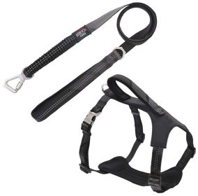 Pet Life 'Geo-prene' 2-in-1 Shock Absorbing Neoprene Padded Reflective Dog Leash and Harness (Color: Black, size: large)