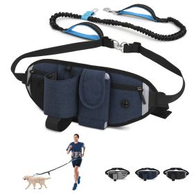 Hands Free Dog Leash with Waist Bag for Walking Small Medium Large Dogs;  Reflective Bungee Leash with Car Seatbelt Buckle and Dual Padded Handles;  A (Leash: 1 dog, Color: Blue)