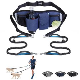 Hands Free Dog Leash with Waist Bag for Walking Small Medium Large Dogs;  Reflective Bungee Leash with Car Seatbelt Buckle and Dual Padded Handles;  A (Leash: 2 dogs, Color: Blue)