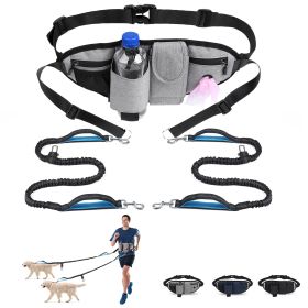 Hands Free Dog Leash with Waist Bag for Walking Small Medium Large Dogs;  Reflective Bungee Leash with Car Seatbelt Buckle and Dual Padded Handles;  A (Leash: 2 dogs, Color: Grey)