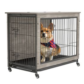 23.6"L X 20"W X 26"H Dog Crate Furniture with Cushion, Wooden Dog Crate Table, Double-Doors Dog Furniture, Dog Kennel Indoor for Small Dog, Dog House, (Color: as Pic)