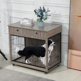 Dog Crate Furniture, Wooden Dog Crate End Table, 38.4 Inch Dog Kennel with 2 Drawers Storage, Heavy Duty Dog Crate, Decorative Pet Crate Dog Cage for (Color: as Pic)