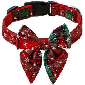 Christmas British Style Dog Collar Bow Tie (Option: Red And Green Snowflake-M)