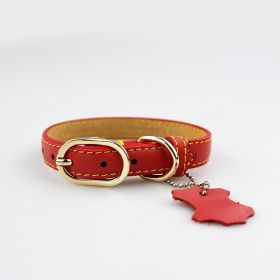 Pet Leather Collar Color Cowhide (Option: Red-S)