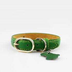 Pet Leather Collar Color Cowhide (Option: Green-M)