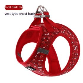 Dog Vest Strap Hand Holding Rope Breathable Lightweight (Option: Floral Dark Red-S)