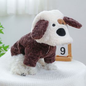 Fleece-lined Warm Dog Cat Clothing Flower Four Feet Pet Costume (Option: Puppy Pet Costume Brown-M)