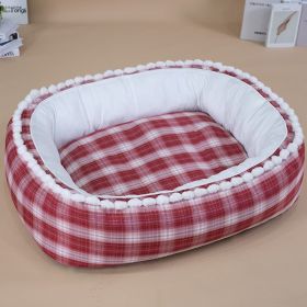 Kennel Winter Warm Dog Mat Pet Large Dog Removable And Washable Four Seasons Universal (Option: Wine Red-S)